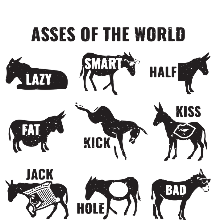 Asses The World Funny Lazy Smart Half Fat Kick Kick Donkey V-Neck T-Shirt