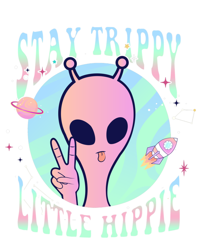 Stay Trippy Little Hippie Art Peace Sign Hand Ufo Pink Alien Gift Pom Pom 12in Knit Beanie