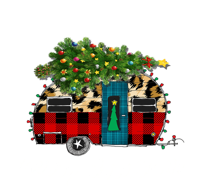 Funny Truck Camping Camper Christmas Buffalo Plaid Leopard Gift T-Shirt