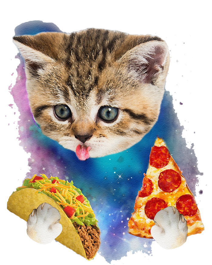 Funny Galaxy Cat Space Cat Eat Pizza And Taco Gift T-Shirt