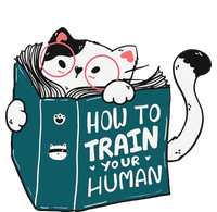 Cat Reading A Book How To Train Your Human Funny Cat Lovers T-Shirt