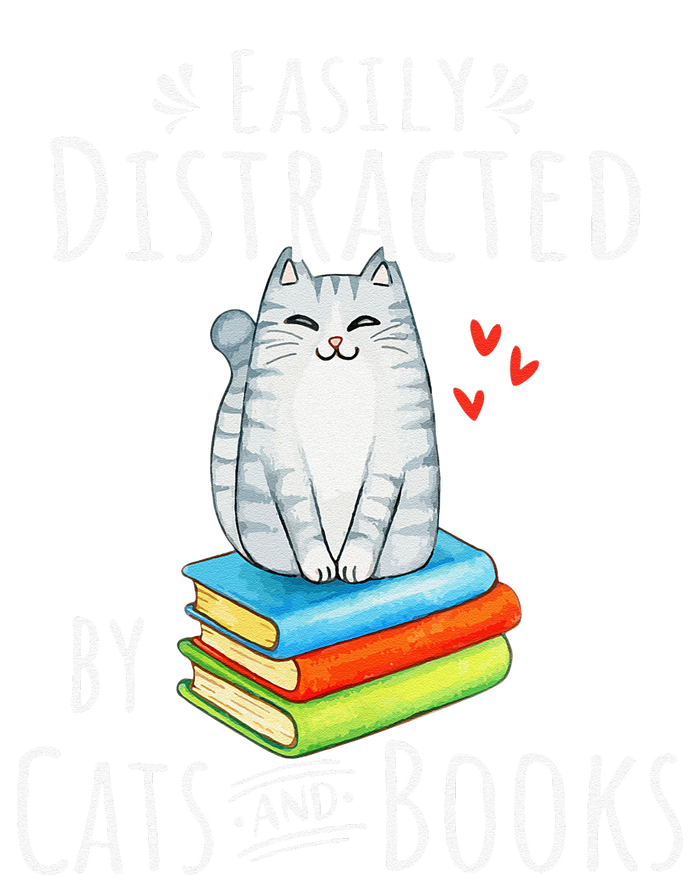 Easily Distracted By Cats And Books Funny Cat & Book Lover Softstyle Adult Sport Polo