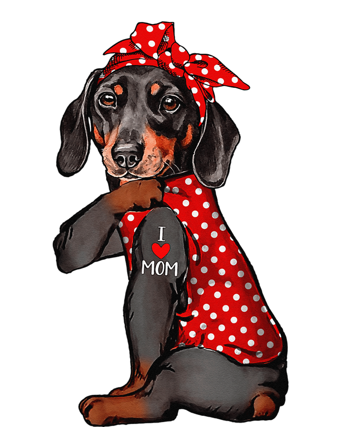 I Love Mom Tattoo Funny Dachshund Dog Wearing Bandana T-Shirt