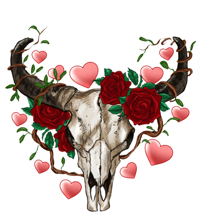 Boho Bull Skull Roses Heart Western Country Valentines Day Meaningful Gift T-Shirt