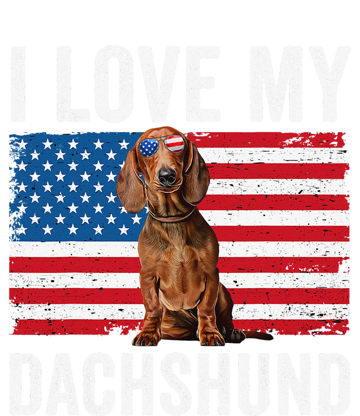 I Love My Dachshund Dad Mom American Flag Weiner Dog Doxie Yupoong Adult 5-Panel Trucker Hat