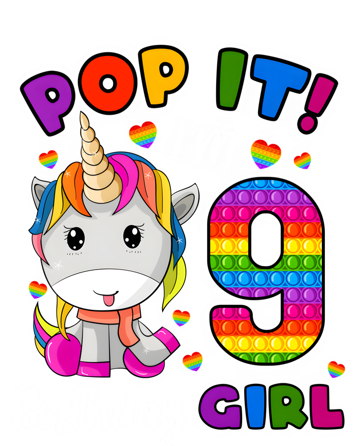 9 Year Old Gift 9th Birthday Girl Unicorn Pop It Fidget Tall Hoodie