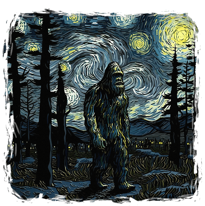 Bigfoot Starry Night Sasquatch Van Gogh Sky Painting Insulated Varsity Jacket