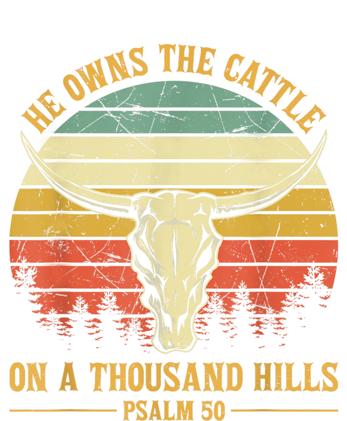 He Owns The Cattle On A Thousand Hills Bull Skull Christian Womens Cotton Relaxed Long Sleeve T-Shirt