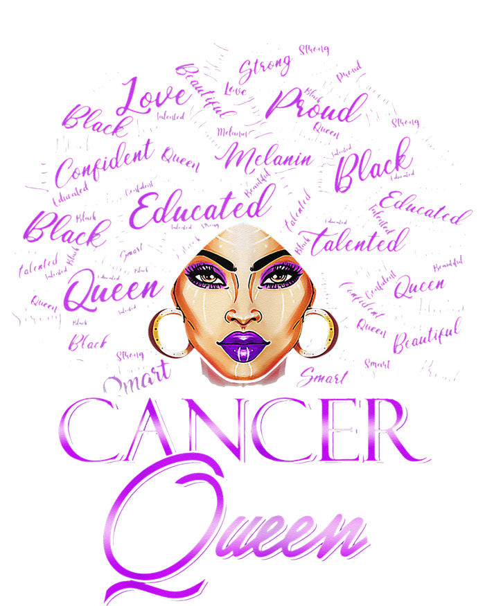 Cancer Wo Purple Afro Queen Black Zodiac Birthday T-Shirt