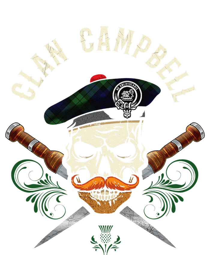 Campbell Surname Scottish Clan Skull Tam Dirks Tartan Badge T-Shirt