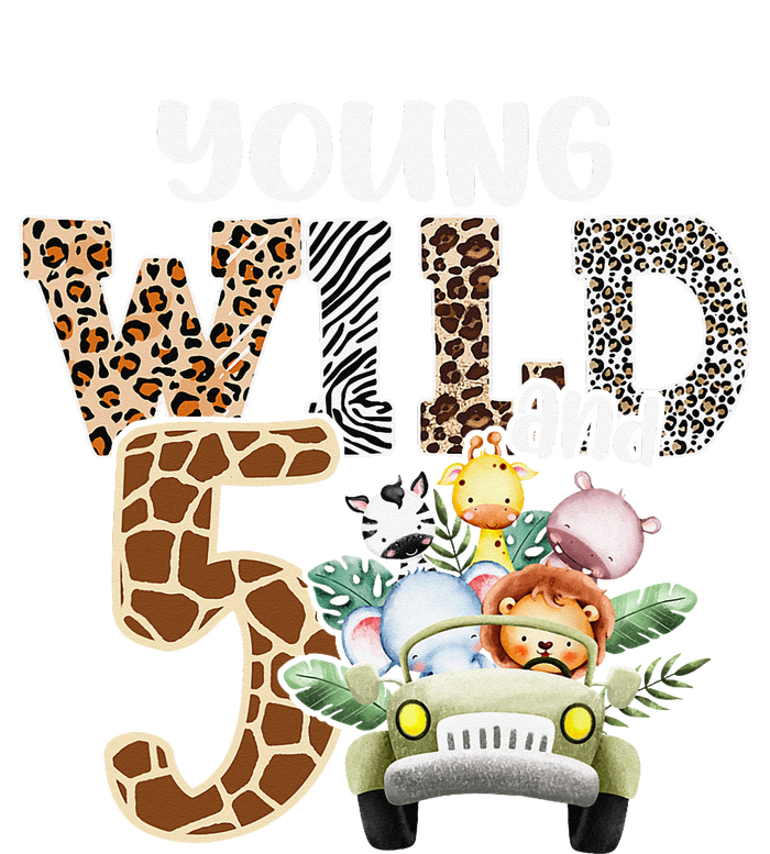 Young Wild And Five 5th Birthday Safari Animal Themed Pom Pom 12in Knit Beanie