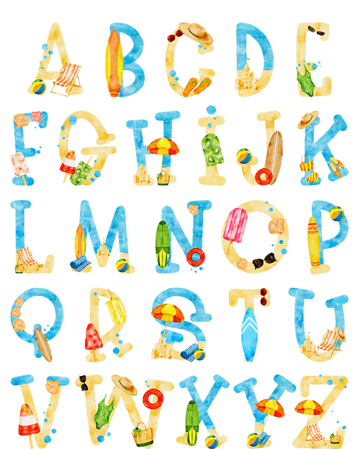 Alphabet ABC Kindergarten Teacher Summer Beach End Of School T-Shirt