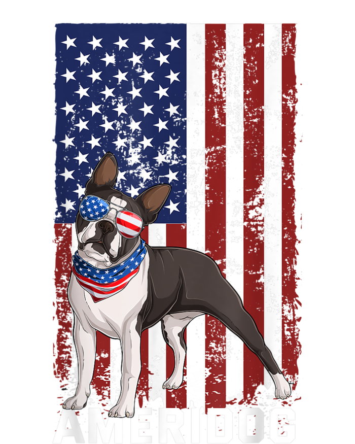 Ameridog Funny Boston Terrier With Sunglases American Flag T-Shirt