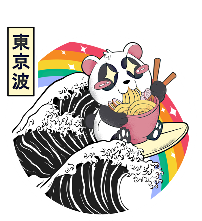 Panda Bear Ra Noodles Japanese Wave Anime Rainbow Kawaii Great Gift Kids Long Sleeve Shirt