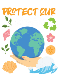 Protect Our Ocean Earth Day Design Gift Stripe Pom Pom Beanie