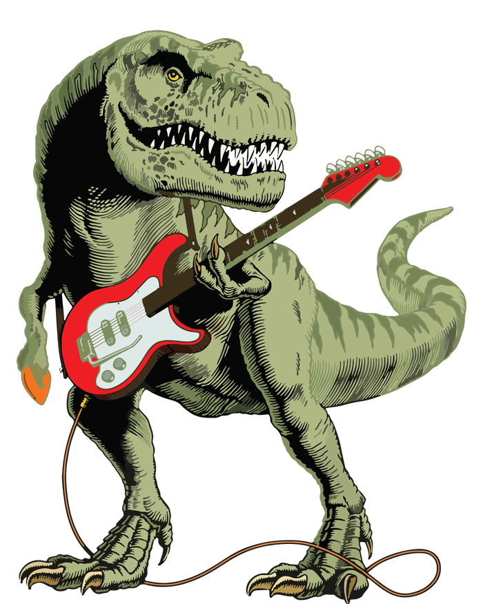 Cool Sarcastic Illustration TRex Dinosaur Playing Guitar T-Shirt