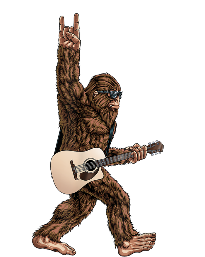 Bigfoot Playing Acoustic Guitar Rock On Sasquatch Big Foot Flat Bill Trucker Hat