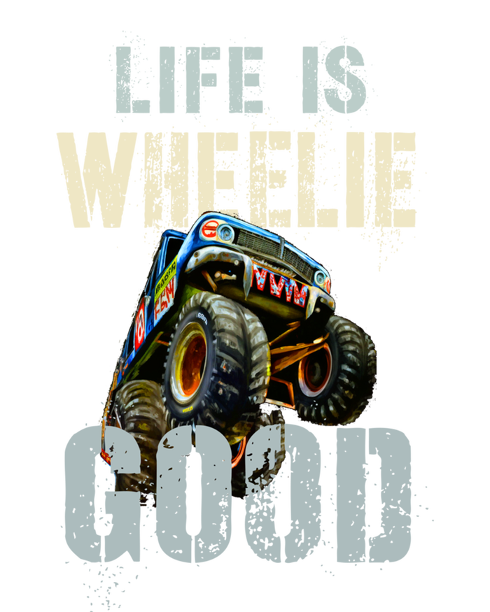 Vintage Life Is Wheelie Good Monster Truck Wheely Cool Dad Gift Striped Beanie with Solid Band