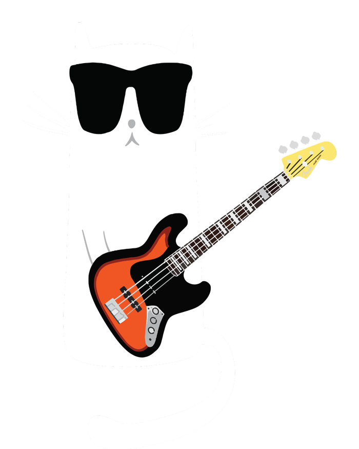 Funny Cat Wearing Sunglasses Playing Bass Guitar V-Neck T-Shirt