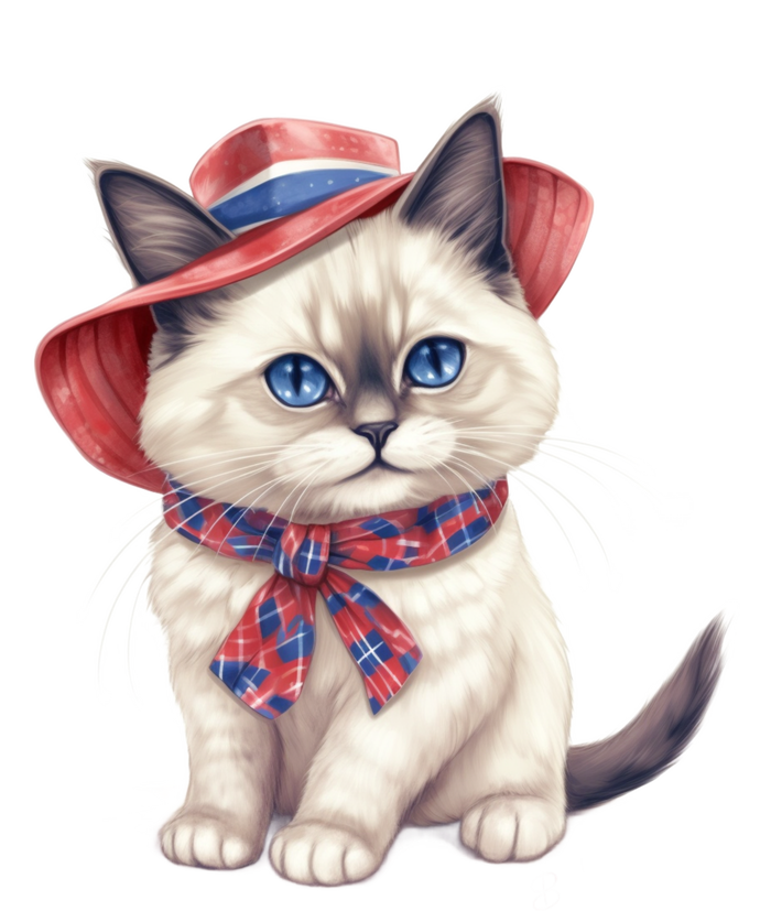 American Cat 4th Of July Cat Patriotic Cats Birman Kitten High Crown Mesh Back Trucker Hat