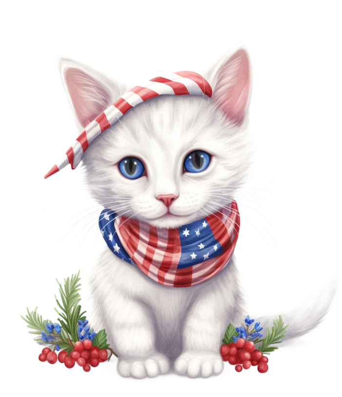 American Cat 4th Of July Cat Patriotic Cats Turkish Angora Kitten T-Shirt