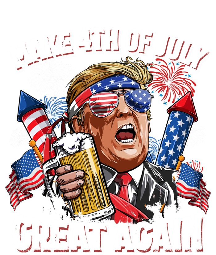 Trump Make 4th Of July Great Again Fireworks US Flag Men Drinking Beer Funny T-Shirt