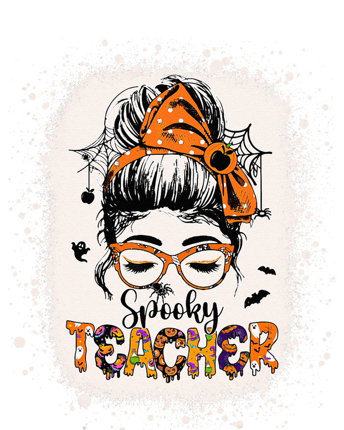 Messy Bun Spooky Teacher Bleached Halloween Teachers T-Shirt