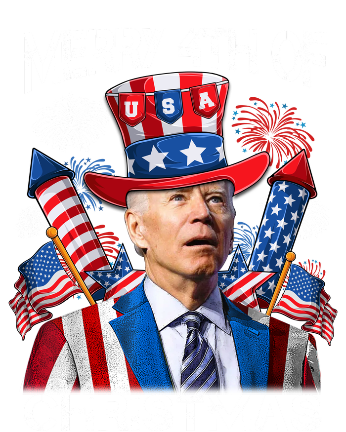 Funny Joe Biden Merry 4th Of Christmas 4th Of July Firework T-Shirt