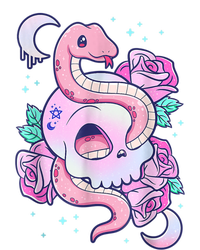 Kawaii Pastel Goth Cute Creepy Skull Serpent Snake Roses V-Neck T-Shirt