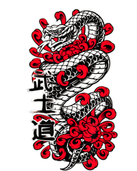 Japanese Snake Kanji Red Black White Animal Tattoo Art Kids Long Sleeve Shirt