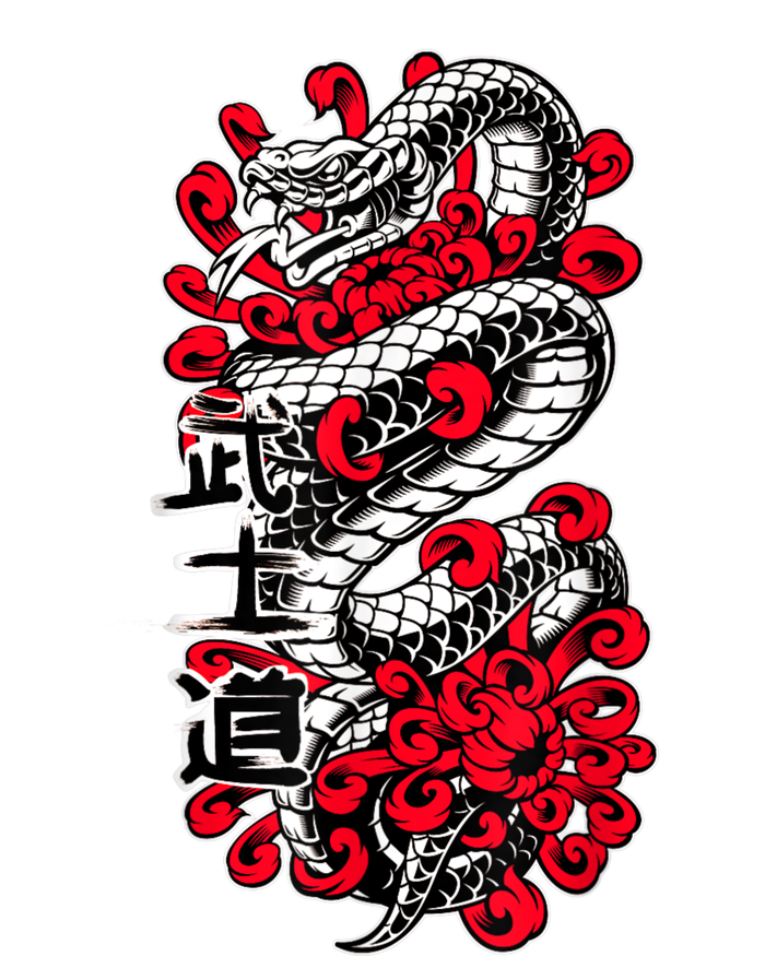 Japanese Snake Kanji Red Black White Animal Tattoo Art Kids Long Sleeve Shirt