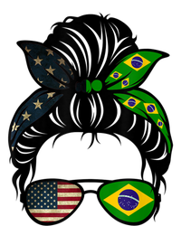 Brazil Usa Flag Brazilian American Messy Bun Wife Mom Gift T-Shirt