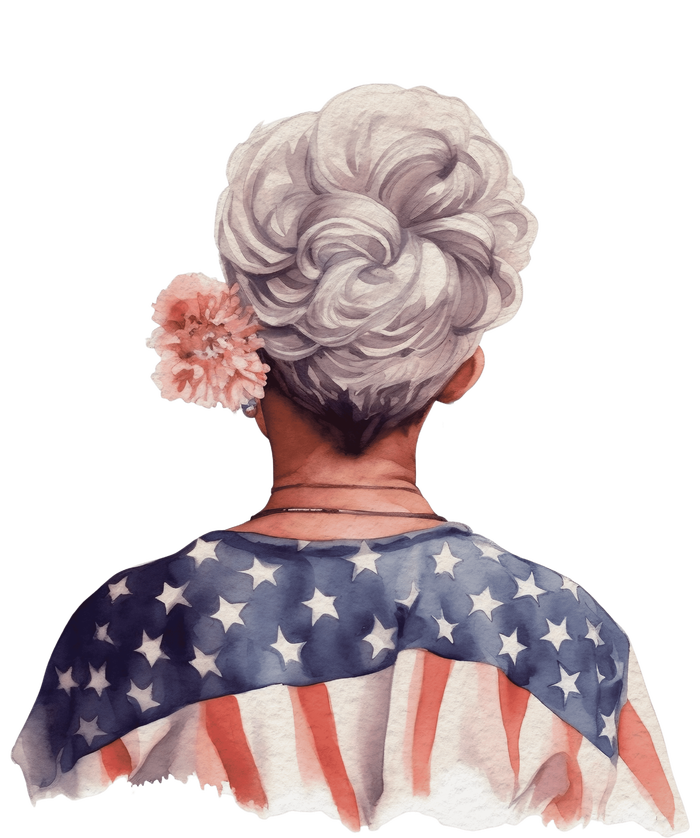 African American Messy Bun Old Lady USA Flag Flowers Full Zip Hoodie