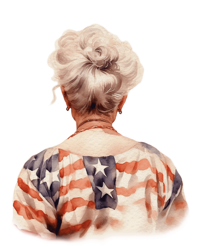 American Messy Bun Old Lady USA Flag Watercolor Coaster