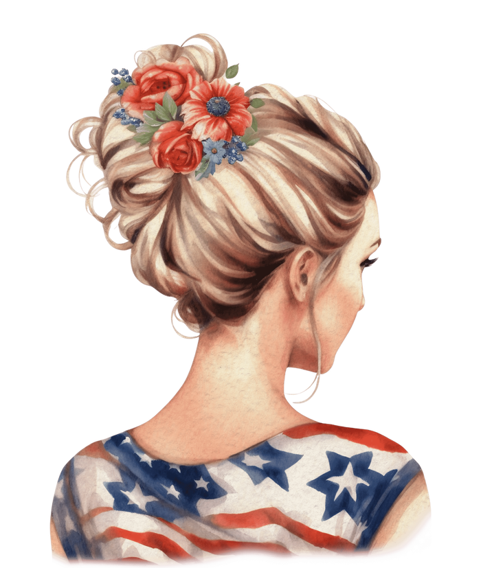 American Messy Bun Woman USA Flag Flowers Hair PosiCharge Competitor Tank