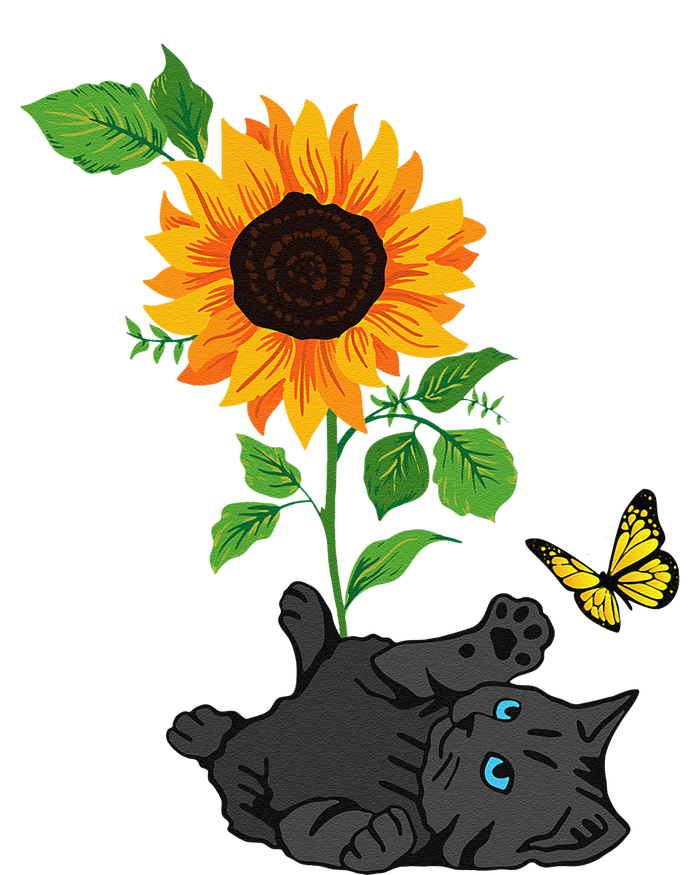 Black Cat Cats And Sunflowers Kitten Sunflower Butterfly Long Sleeve Shirt