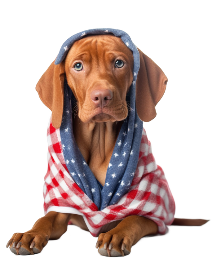 Vizsla Dog USA Flag American Patriotic Dogs 4th Of July Cooling Performance Long Sleeve Crew