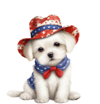 Maltese Dog Puppy USA Flag Hat American Dogs 4th Of July Button