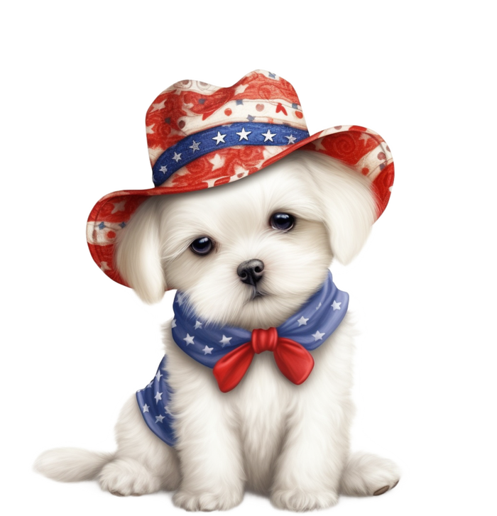 Maltese Dog Puppy USA Flag Hat American Dogs 4th Of July Button