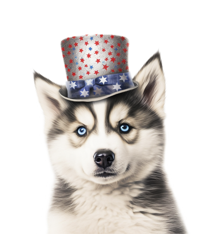 Husky Dog USA Flag Cute Husky Puppy Hat Huskies T-Shirt