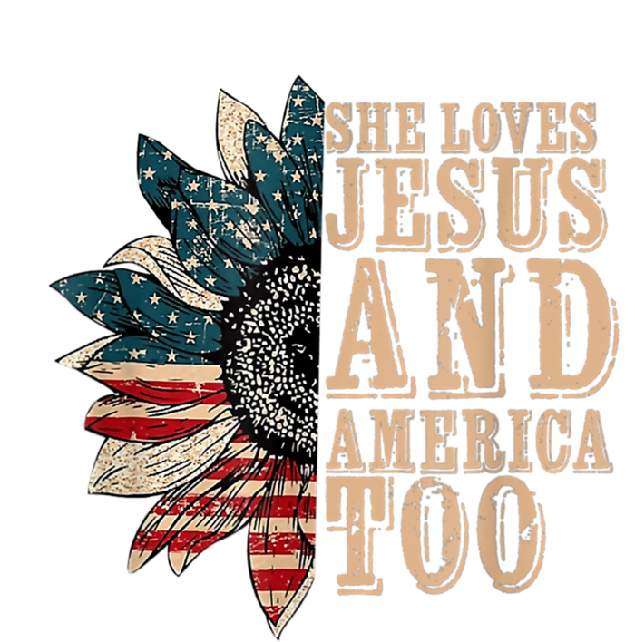 She Love Jesus And America Too Funny Sunflower America Flag T-Shirt