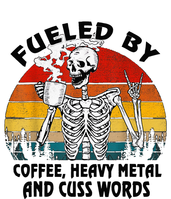 Fueled By Coffee Heavy Metal And Cuss Words Skull Skeleton V-Neck T-Shirt