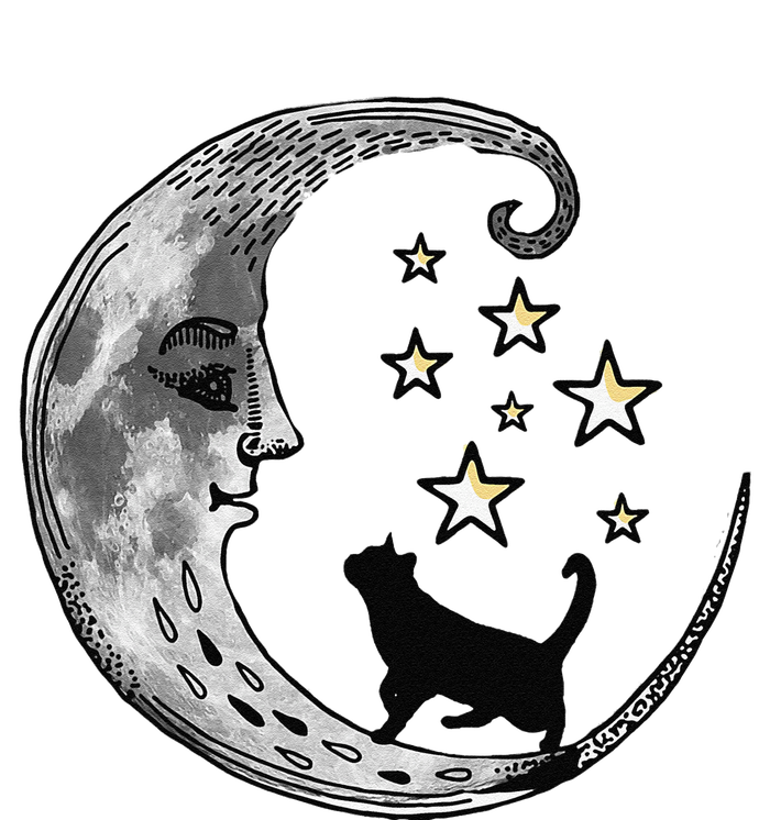 Moon And Stars With Black Cat T-Shirt