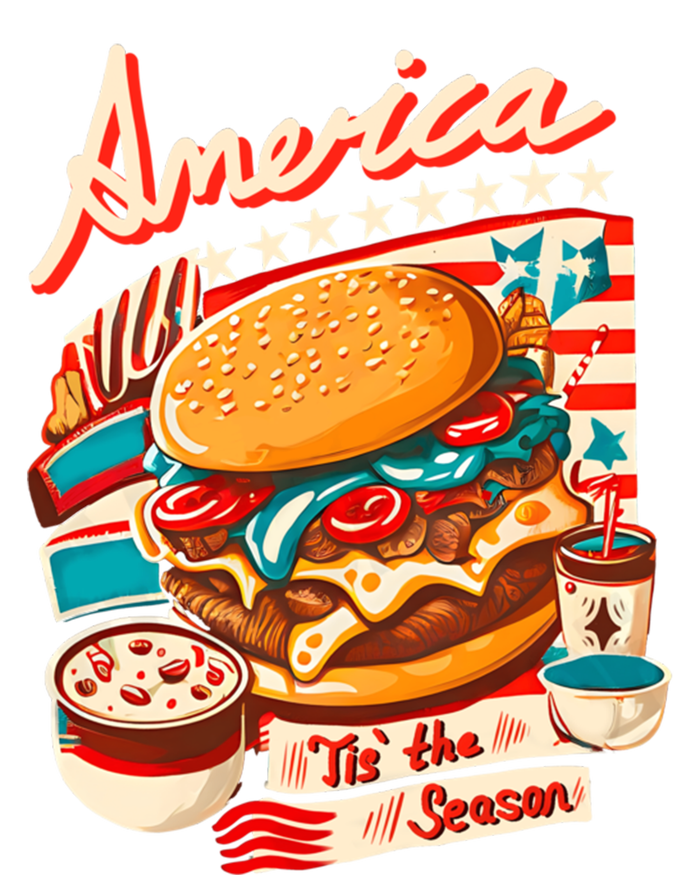 Retro Tis The Season Hamburger America 4th Of July Patriotic Great Gift T-Shirt