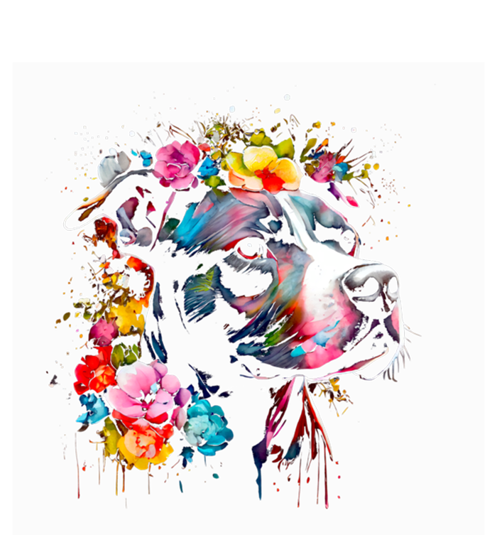 Watercolor Pitbull With Flowers Funny Gift T-Shirt