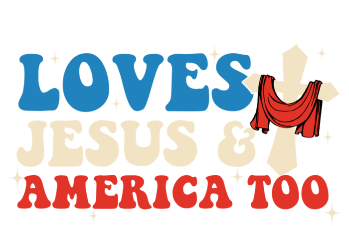 Loves Jesus And America Too God Christian Groovy 4th Of July Sustainable Knit Beanie