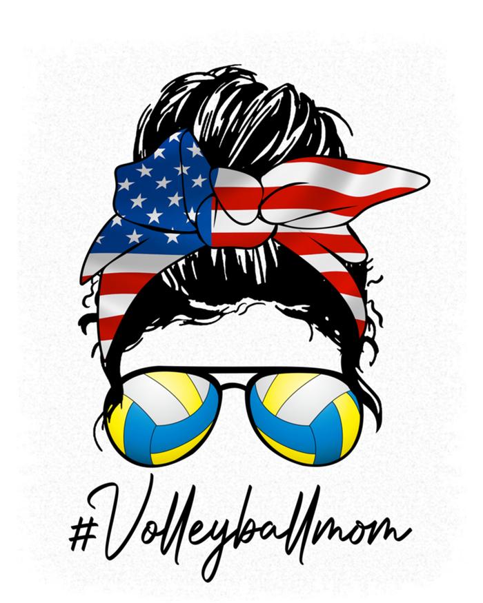 Volleyball Mom American Flag Messy Bun Volleyball Mom Gift Women's V-Neck T-Shirt