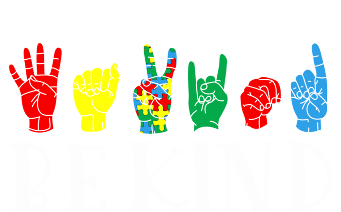 Be Kind Sign Language Autism Awareness Month Puzzle Piece Gift Striped Beanie with Solid Band