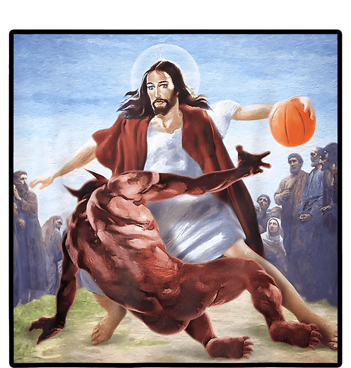 Jesus Crossing Up Satan Basketball Cooling Performance Crew T-Shirt