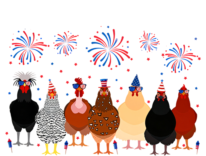 Happy 4th Of July Independence Day Fireworks Chicken Hen Farmer Ladies Long Sleeve Shirt